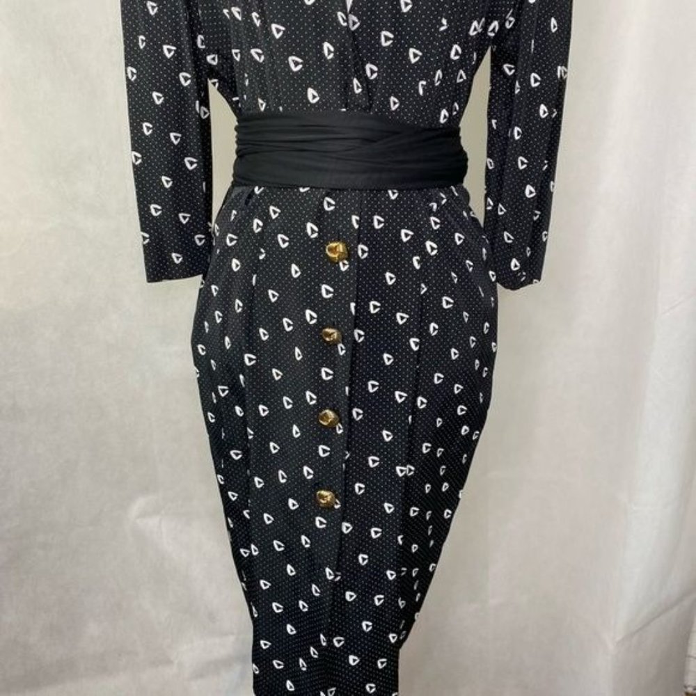 Vintage 70s 80s Whirlaway Frocks USA figure fitting dress button front size 6P - Picture 3 of 13
